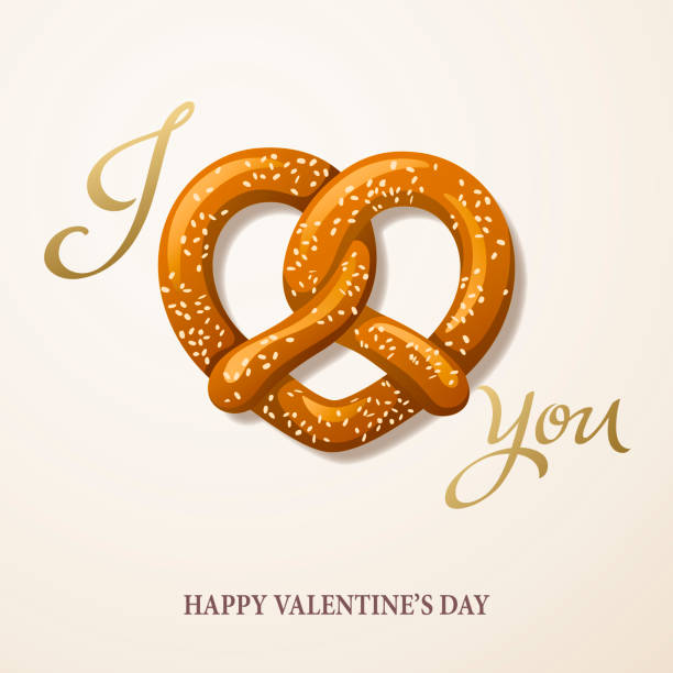 illustrazioni stock, clip art, cartoni animati e icone di tendenza di amore pretzel di san valentino - heart shape snack dessert symbol