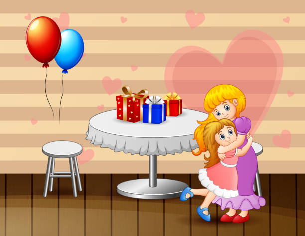 ilustrações de stock, clip art, desenhos animados e ícones de a daughter and her mother celebrate valentines day - 13427