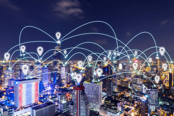 istock Map pin flat of city, global business and network connection technology concept, Navigation concept. 1294529699