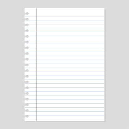 Sheet of notebook paper with shadow on gray background
