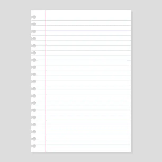 Vector illustration of Sheet of notebook paper with shadow on gray background