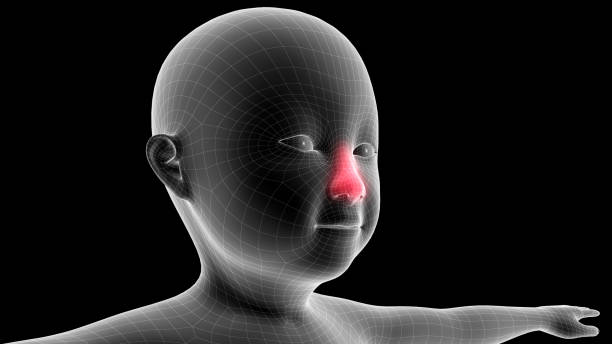 3d illustration of a children xray hologram showing pain area on the head area stock photo