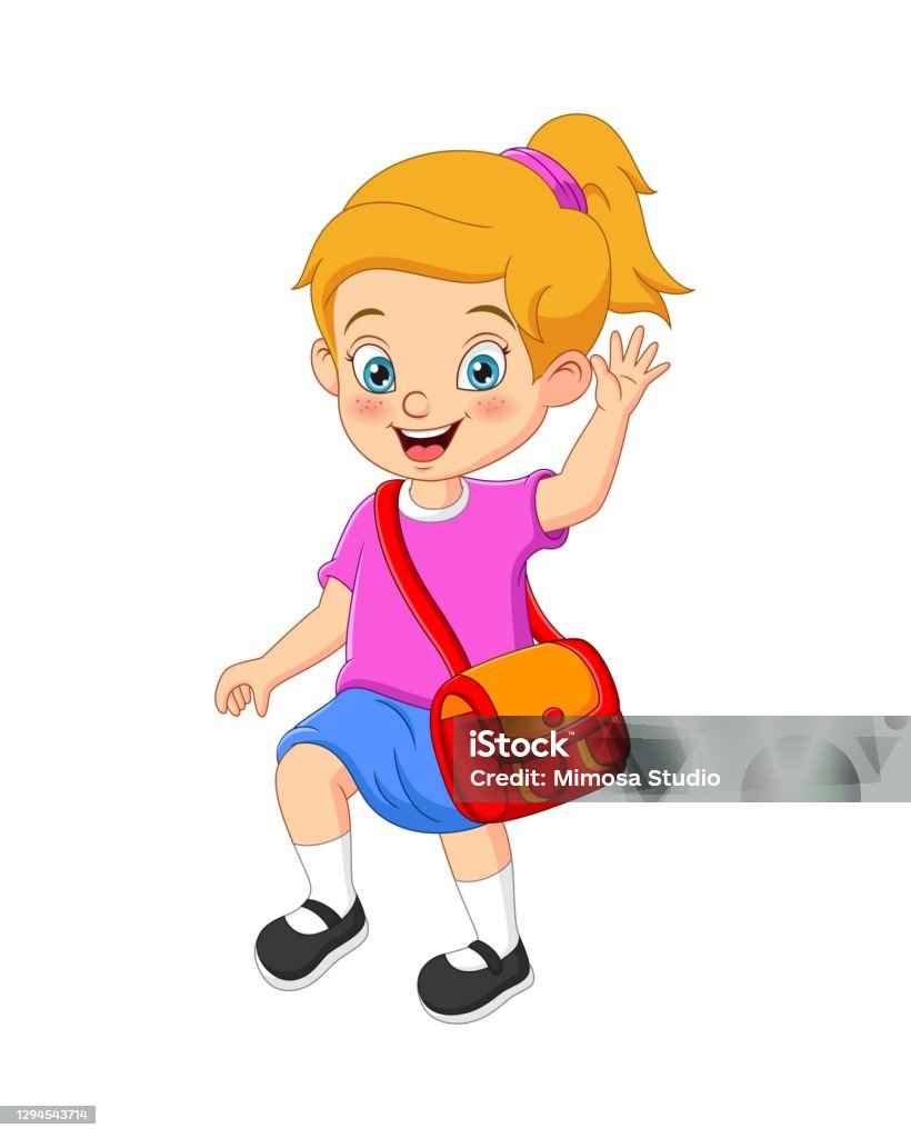 Cartoon girl with school bag Royalty Free Vector Image