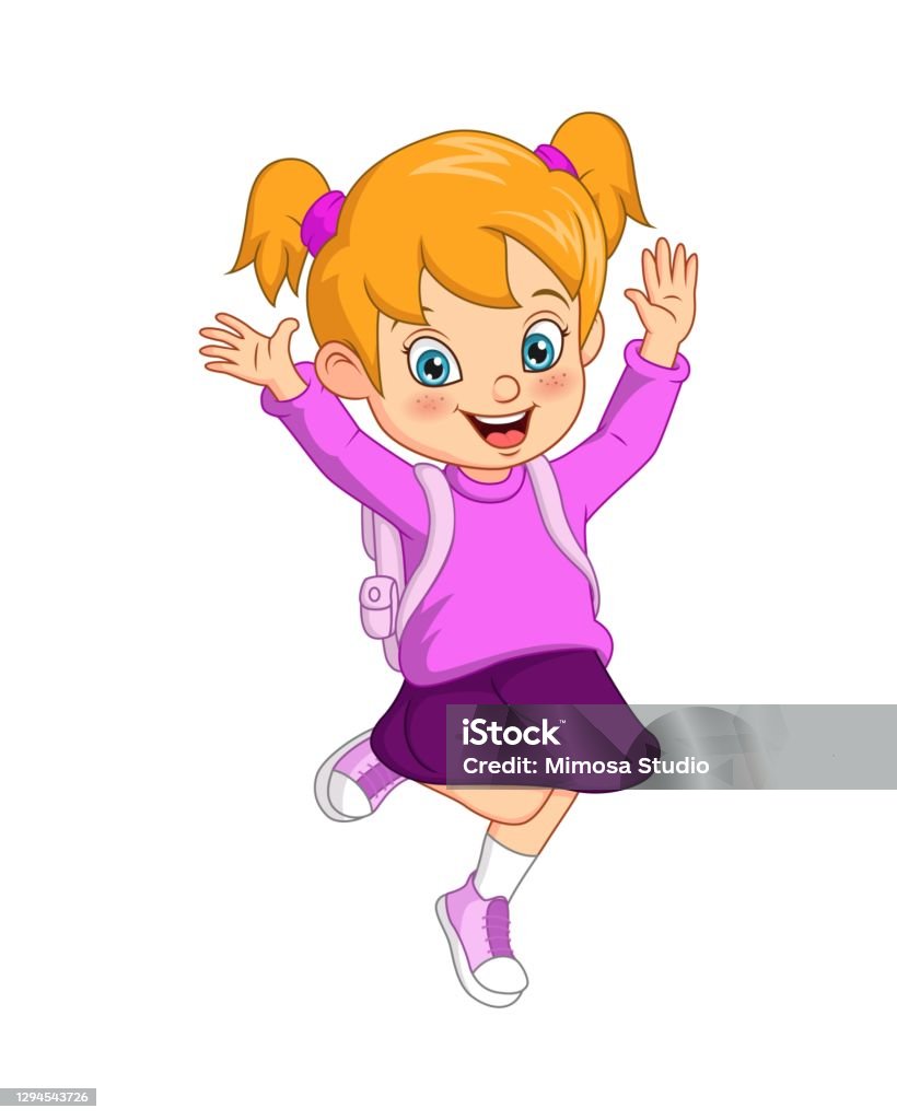 Cartoon Happy School Girl With Backpack Stock Illustration - Download Image  Now - Activity, Adult, Baby - Human Age - iStock