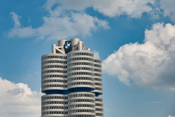 Munich, Germany - May 23, 2010: Top part of BMW office building in Munich, Germany near famous exhibition center BMW Welt.