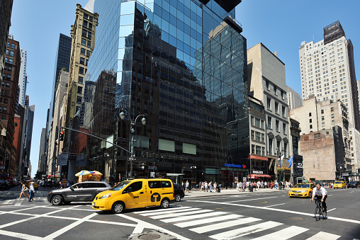 New York City - August 26: street in Manhattan on August 26, 2017 in New York City, NY. Manhattan is the most densely populated borough of New York City.