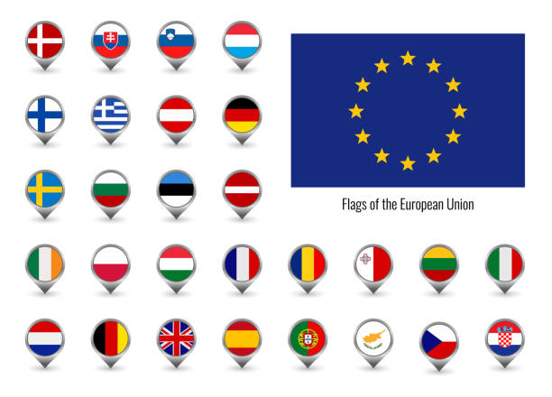 zestaw flag wektorowych unii europejskiej. big collection symbole flagi. - latvia flag stock illustrations