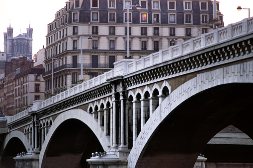 The Wilson bridge in Lyon in France in the early morning