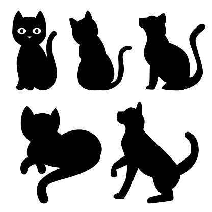 Set of cats silhouette, different poses, isolate on white background - Vector Illustration