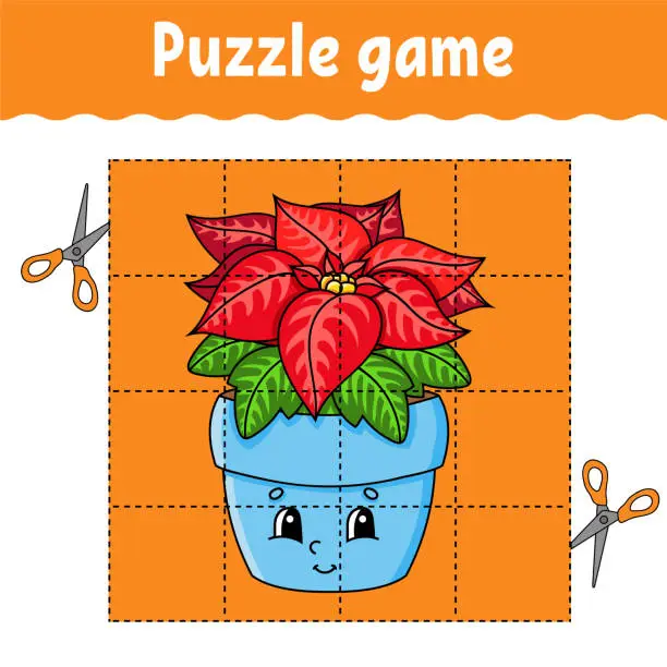 Vector illustration of Puzzle game for kids. Winter theme. Education developing worksheet. Learning game for children. Color activity page. For toddler. Riddle for preschool. Isolated vector illustration in cartoon style.
