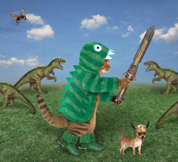 istock Cat in dragon clothing with sword 2 1294554123
