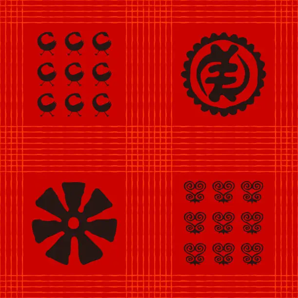 Vector illustration of Seamless vector authentic fabric pattern with african adinkra symbols