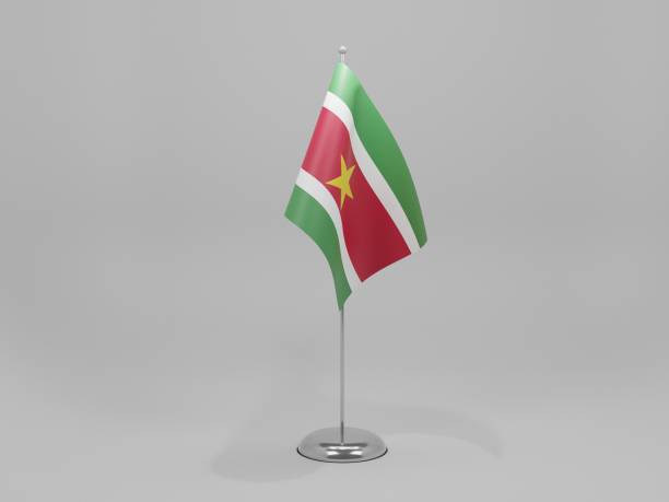 istock Suriname National Flag, White Background - 3D Render 1294560220