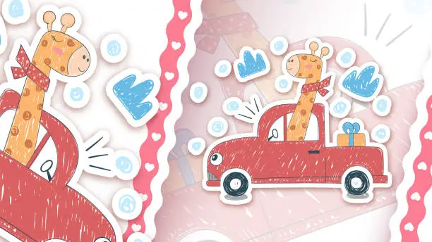Vector illustration of Giraffe driver car - idea fot your sticker