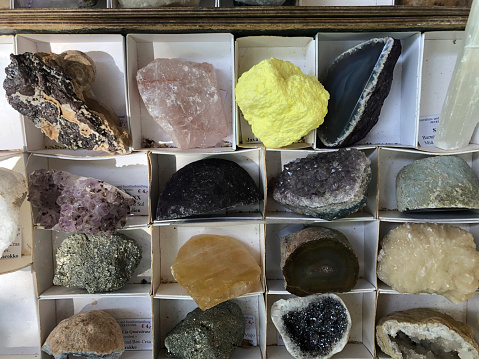 Stones and minerals for sale, view from above