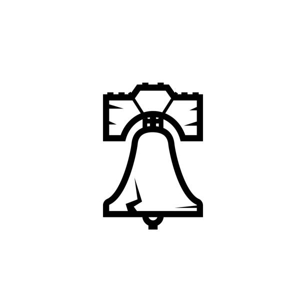 ilustraciones, imágenes clip art, dibujos animados e iconos de stock de icono de contorno de la campana de la libertad - philadelphia