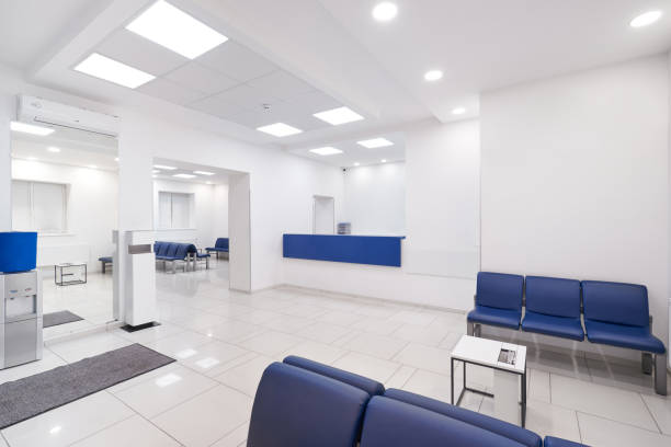 istock Hospital waiting room with empty chairs. 1294564752