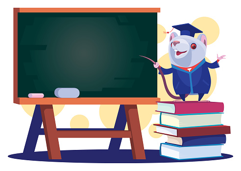 vector illustration of happy mouse presenting with blackboard