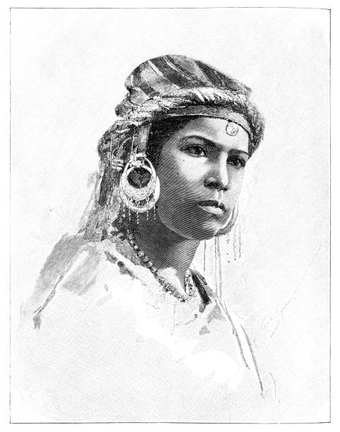 Portrait of a Moroccan girl from 1886 Portrait of a Moroccan girl from the out of copyright 1886 book "The English Illustrated Magazine" moroccan woman stock illustrations