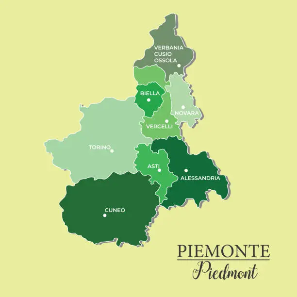 Vector illustration of Piedmont vector map divided into provinces
