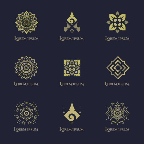 Thai luxury concept logo design vector set. Thai luxury concept logo design vector set. Tradition and contemporary style. thai decor stock illustrations