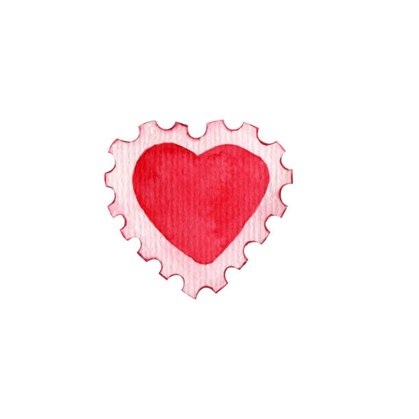 Blank letterhead postage stamp in the shape of a heart. Watercolor hand drawn illustration isolated on white background. Mail design, correspondence, scrapbooking, handmade, envelopes Blank letterhead postage stamp in the shape of a heart . Watercolor hand drawn illustration isolated on white background. Mail design, correspondence, scrapbooking, handmade, envelopes. perforated paper pictures stock illustrations
