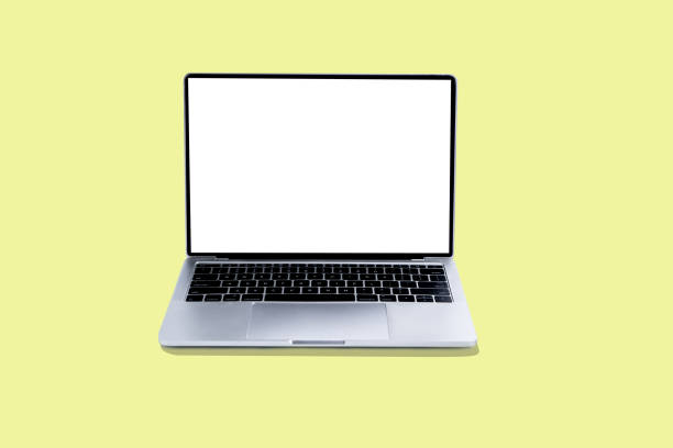 istock Laptop and white screen on yellow background 1294571903