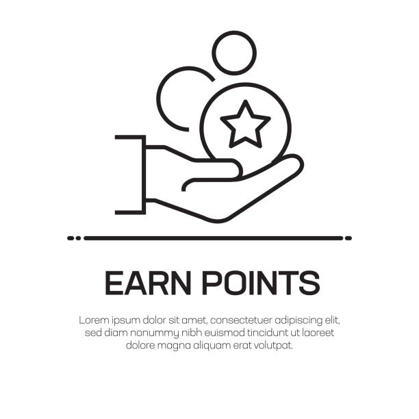 ilustraciones, imágenes clip art, dibujos animados e iconos de stock de gane puntos vector line icon - icono de línea delgada simple, elemento de diseño de calidad premium - earn