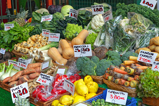 Vegetables and Fruits at Borough Market Stall in London