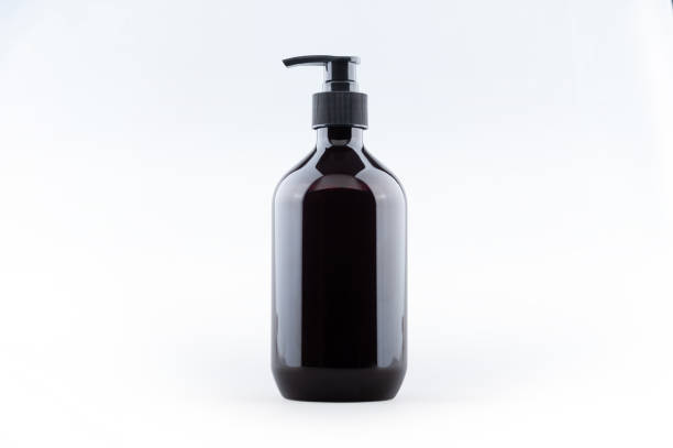 garrafa transparente de plástico em branco preto com bomba sem ar dispensador - liquid soap - fotografias e filmes do acervo