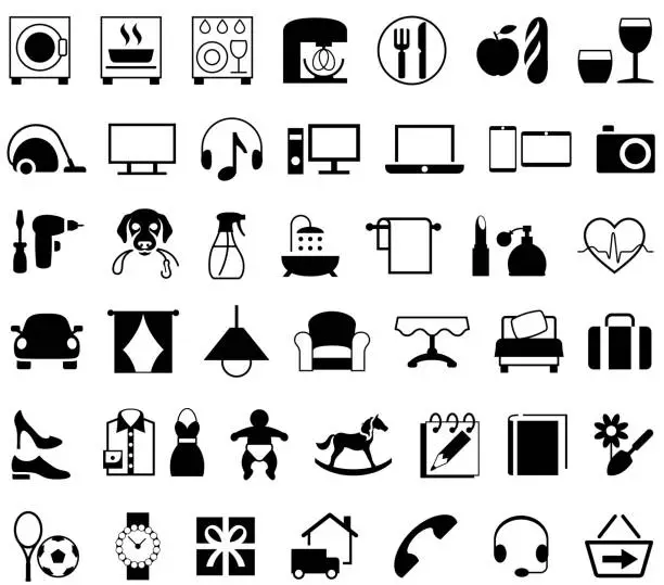 Vector illustration of Housewares and Household Appliances Icons