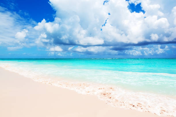 istock Wave of the sea on the sand beach. 1294580836
