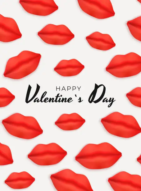 Vector illustration of Valentine s Day Background Design with Realistic Lips.. Template for advertising, web, social media and fashion ads. Poster, flyer, greeting card. Vector Illustration EPS10
