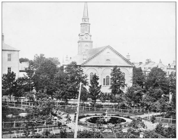 Antique photograph: Place D'Armes, Quebec, Canada Antique photograph: Place D'Armes, Quebec, Canada place darmes montreal stock illustrations