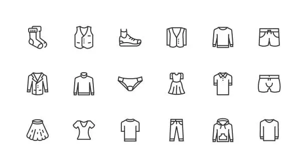 Vector illustration of Pant, Dress, Shirt, T-Shirt, Shoes Icon Design