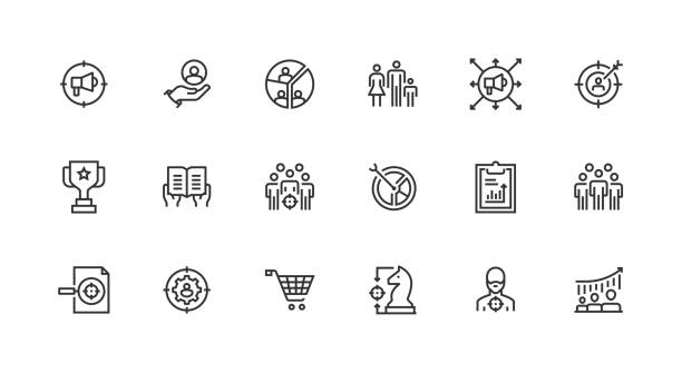 grupa docelowa, rynek, konsument, klient, ikony strategii - satisfaction computer icon customer service representative symbol stock illustrations