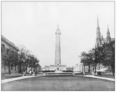 Antique photograph: Washington Monument, Baltimore, Maryland