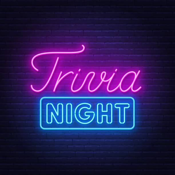 Trivia night neon sign on a brick wall. Trivia night neon sign on a brick wall . trivia stock illustrations