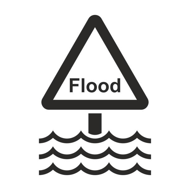 flut-symbol. hochwasser-straßenschild. hohes hochwasserrisiko. hochwasserversicherung. - flood stock-grafiken, -clipart, -cartoons und -symbole