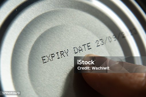 istock Finger pointing at the expiry date on canned food 1294592673