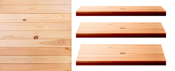 istock Wooden shelves isolated on white 1294598453