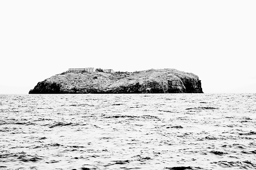 Santo Stefano island black and white view from the sea at Ventotene.
