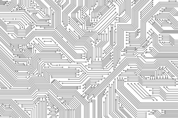 Microchip technology background. Abstract circuit, digital electronics scheme texture. Hardware motherboard, tech data recent vector pattern Microchip technology background. Abstract circuit, digital electronics scheme texture. Hardware motherboard, tech data recent vector pattern. Illustration microchip network, technical digital circuit circuit board stock illustrations