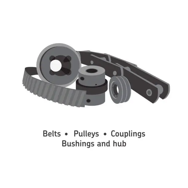 Vector illustration of Belts,Pulleys,Couplings,Bushings and Hub