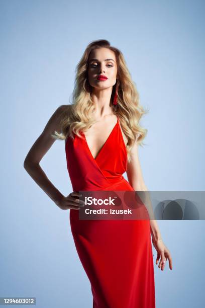 Beautiful Woman In Red Dress Stock Photo - Download Image Now - Red Dress, Women, Fashion Model
