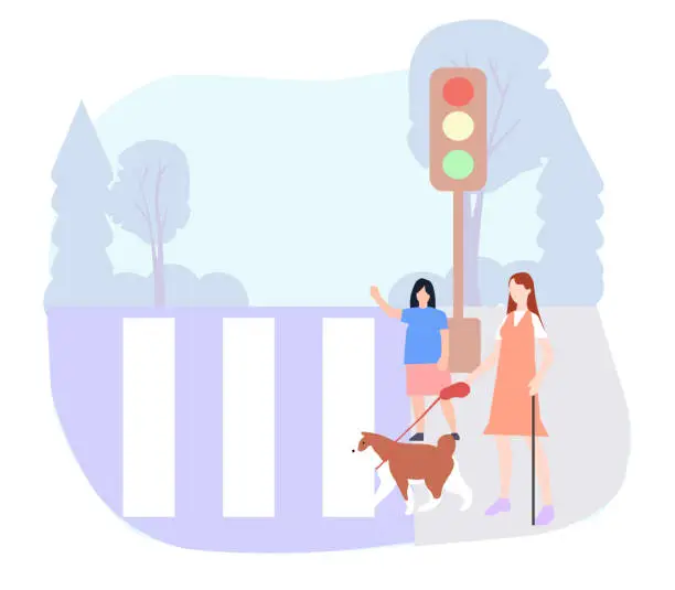 Vector illustration of A person with disabilities crosses the road, vector graphics