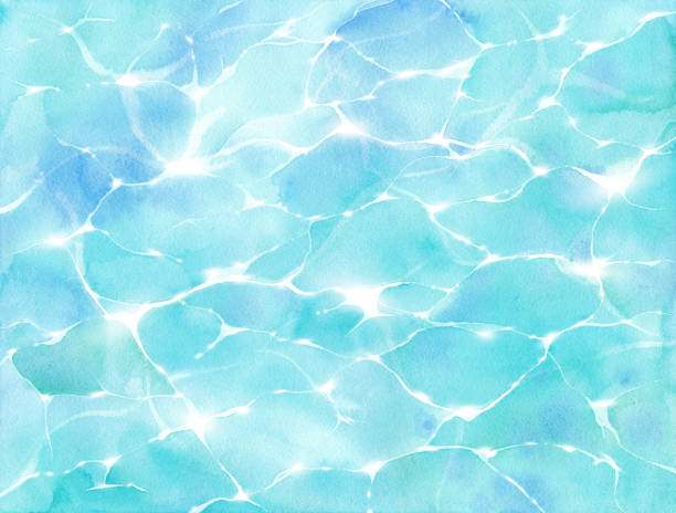 ilustrações de stock, clip art, desenhos animados e ícones de an abstract image of a brilliant and transparent water surface. watercolor illustration. background, wallpaper. (with light) - water surface illustrations