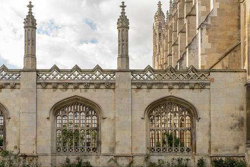 London, UK - November 27, 2022: Galleries and  arch windows to the inner yard of of the Collegiate Church of St Peter  Westminster Abbey