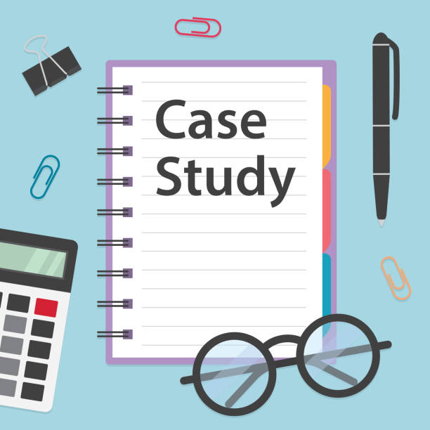 case study written in spiral notebook case study written in spiral notebook - vector illustration graphic design case study stock illustrations