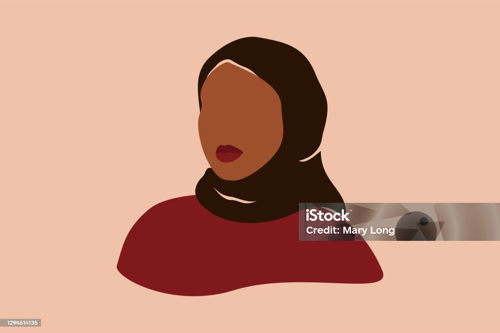 Silhouette of a Muslim woman with black headdress. Abstract Confident arabian female in hijab with dark brown skin portrait. Silhouette of a Muslim woman with black headdress. Abstract Confident arabian female in hijab with dark brown skin portrait. Vector illustration for International Women's Day and Mother's day. Women stock vector